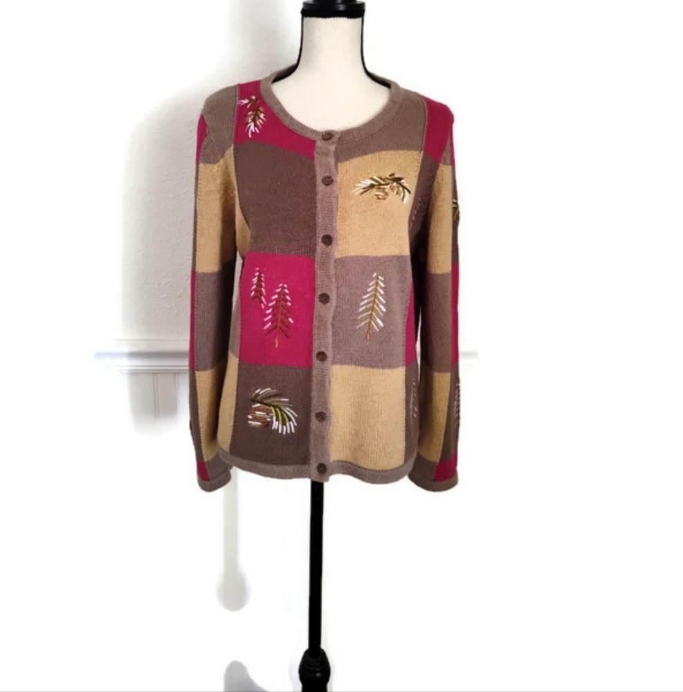 Vintage Christopher & Banks Grandmacore Pinecone embroidered Cardigan Size Large